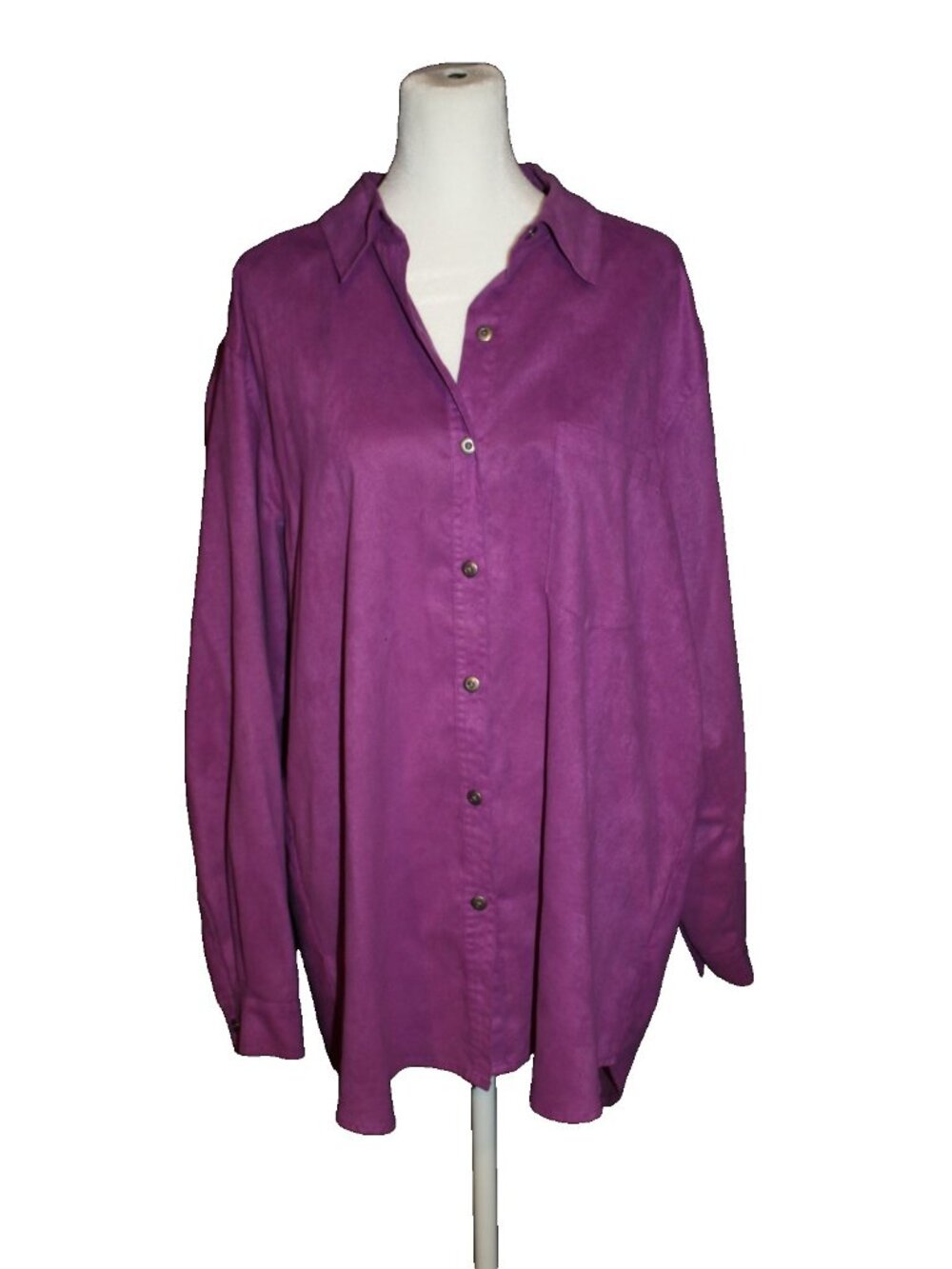 Chico's Design Vintage Purple Faux Suede Button Shirt Shacket Women's Size 3 XL